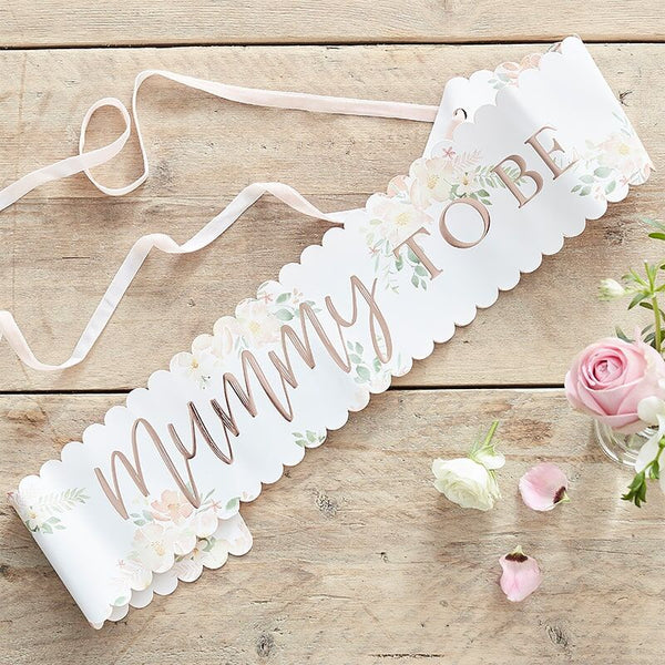 Floral Rose Gold Mummy To Be Sash - Baby in Bloom - The Pretty Prop Shop Parties