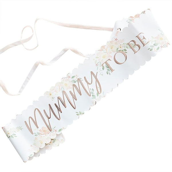 Floral Rose Gold Mummy To Be Sash - Baby in Bloom