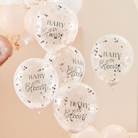 Rose Gold Baby Shower Confetti Balloons - Baby in Bloom
