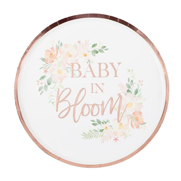 Rose Gold Paper Plates - Baby in Bloom - The Pretty Prop Shop Parties