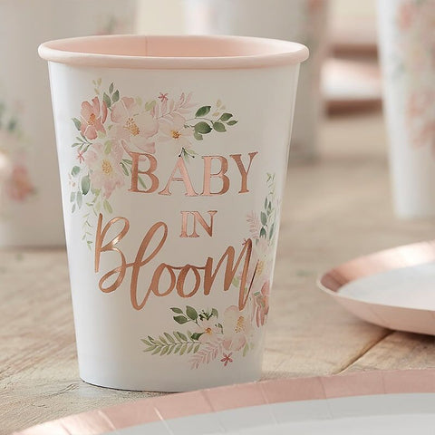 Rose Gold Floral Paper Cups - Baby in Bloom