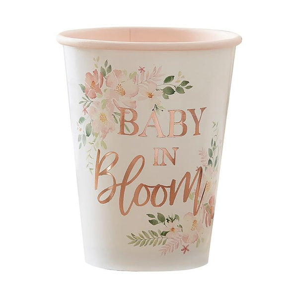 Rose Gold Floral Paper Cups - Baby in Bloom - The Pretty Prop Shop Parties