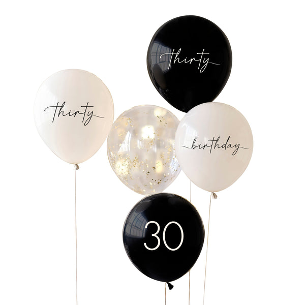 30th Birthday Party Balloons - Champagne Noir