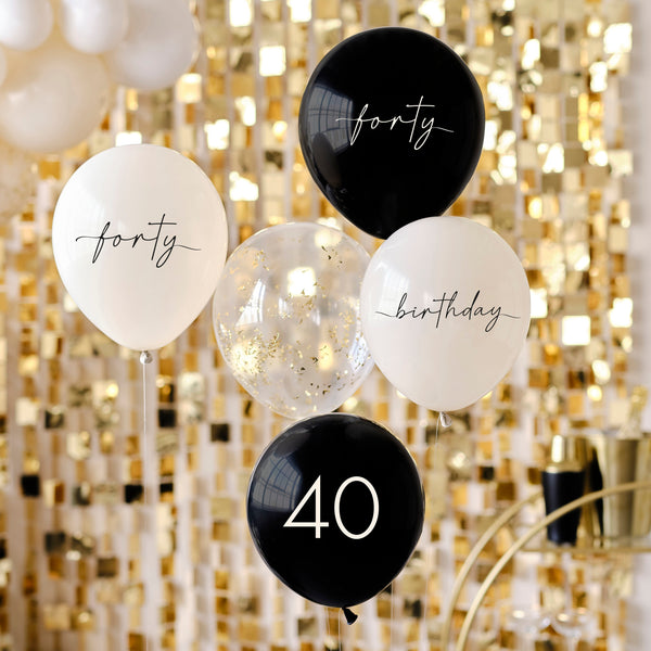 40th Birthday Party Balloons - Champagne Noir