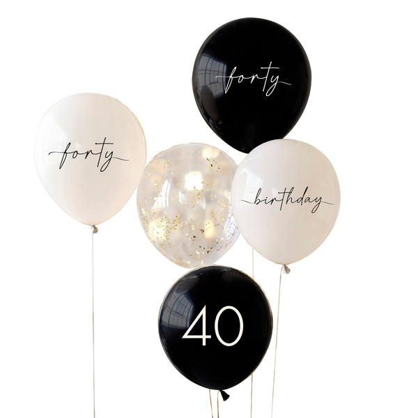 40th Birthday Party Balloons - Champagne Noir