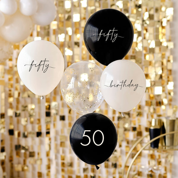50th Birthday Party Balloons - Champagne Noir