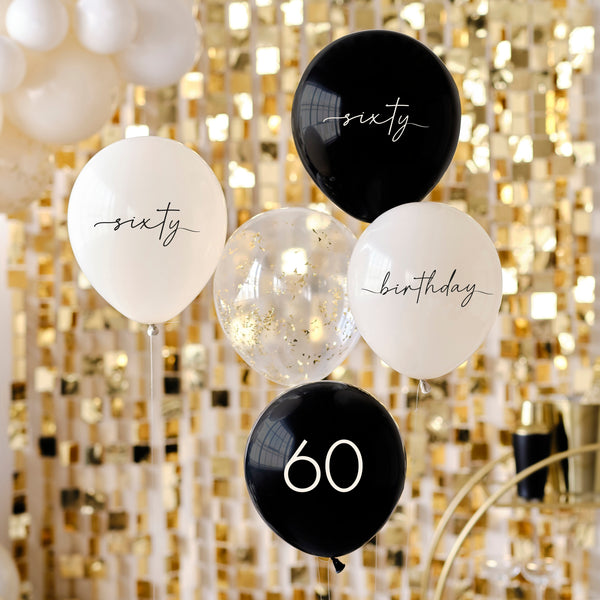 60th Birthday Party Balloons - Champagne Noir