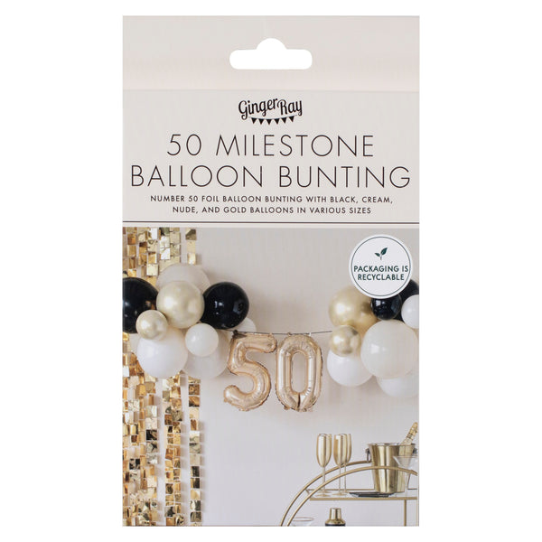 50th Birthday Milestone Balloon Bunting Decoration - The Pretty Prop Shop Parties
