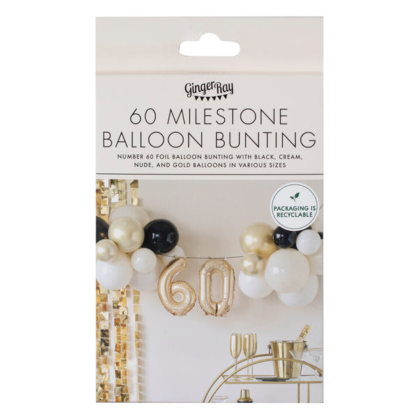 60th Birthday Milestone Balloon Bunting Decoration - The Pretty Prop Shop Parties