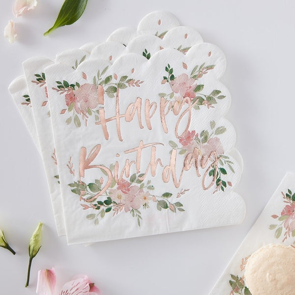 Happy Birthday Floral Napkins - The Pretty Prop Shop Parties, Auckland New Zealand