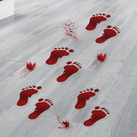 Red Blood Splatter & Footprint Halloween Floor Stickers