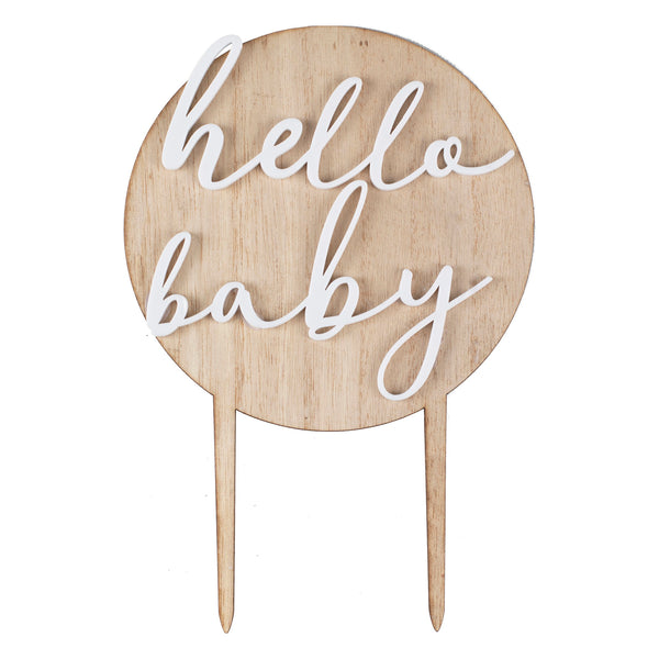 Wood and Acrylic Baby Shower Cake Topper - Hello Baby