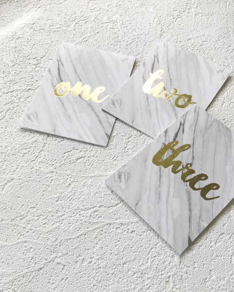 Marble Paper Table Numbers 1-10 - The Pretty Prop Shop Parties, Auckland New Zealand