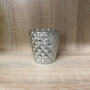 Quilted Mercury Glass Tealight Holder - Silver - EX HIRE ITEM