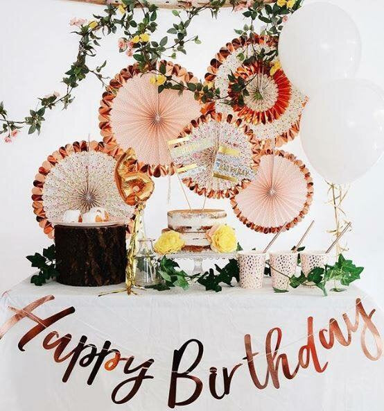 Happy Birthday Bunting - Rose Gold - The Pretty Prop Shop Parties, Auckland New Zealand