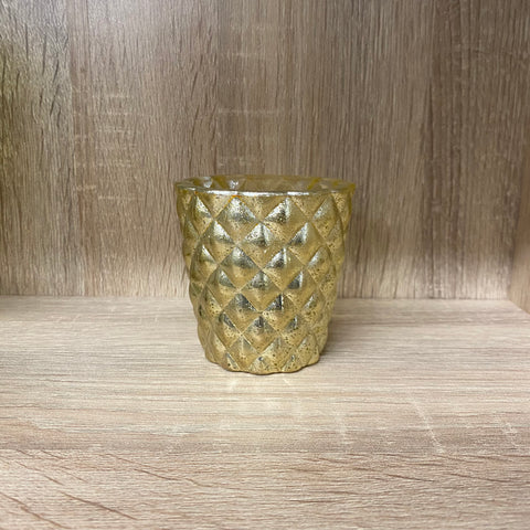 Quilted Mercury Glass Tealight Holder - Gold - EX HIRE ITEM