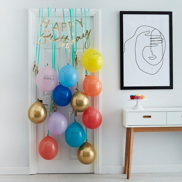 Rainbow and Gold Happy Birthday Balloon Door Kit - The Pretty Prop Shop Parties