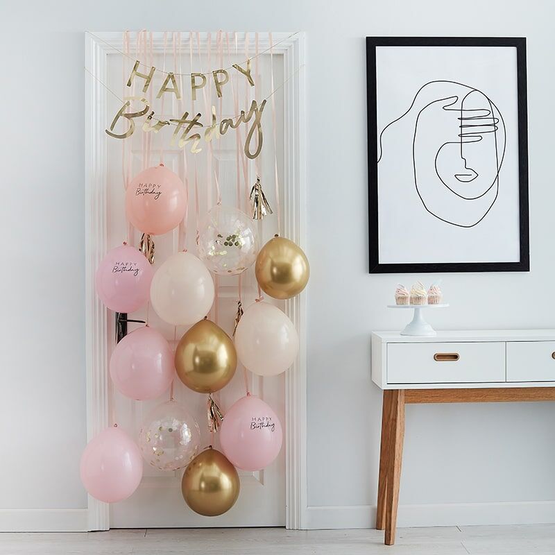 Pink and Gold Happy Birthday Balloon Door Kit