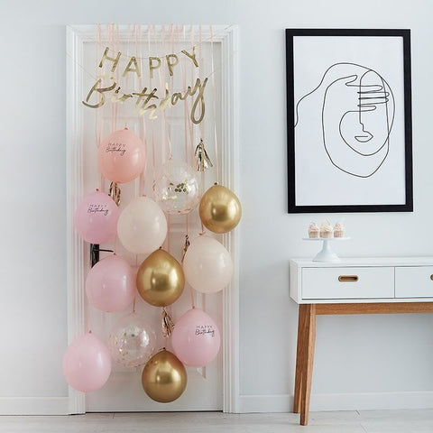 Pink and Gold Happy Birthday Balloon Door Kit - The Pretty Prop Shop Parties
