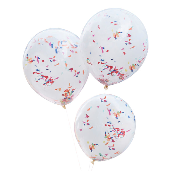 Double Layered White and Rainbow Confetti Balloon Bundle - The Pretty Prop Shop Parties