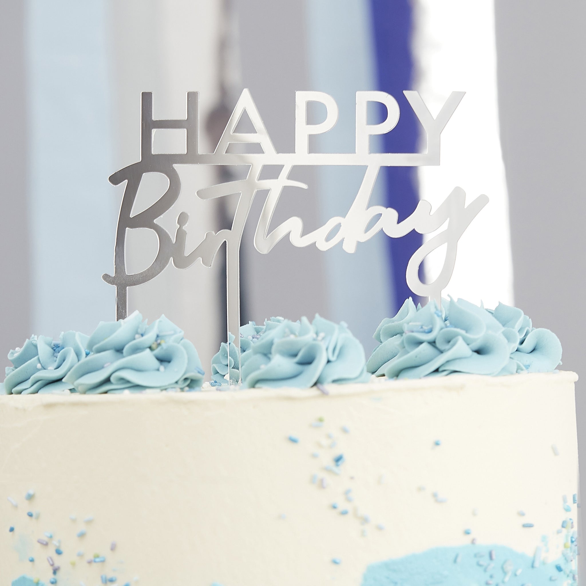 Happy Birthday Silver Cake Topper - The Pretty Prop Shop Parties