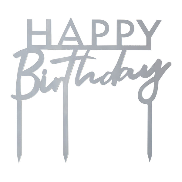 Happy Birthday Silver Cake Topper - The Pretty Prop Shop Parties
