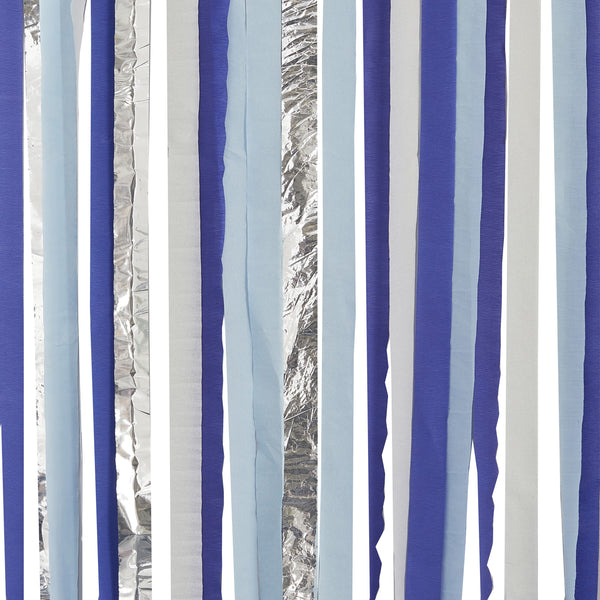 Blue and Silver Metallic Party Streamer Backdrop - The Pretty Prop Shop Parties