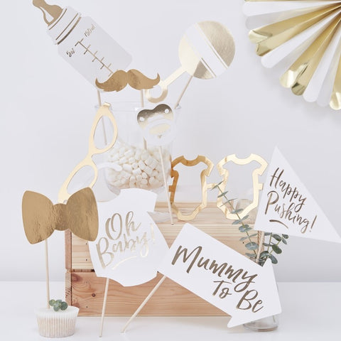 Oh Baby! Photobooth Prop Set - Gold - The Pretty Prop Shop Parties, Auckland New Zealand