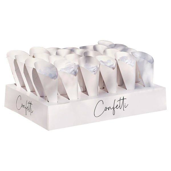 Wedding Confetti Tray with 24 Cones and Confetti - White - The Pretty Prop Shop Parties