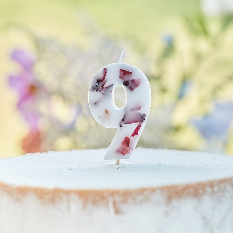 Pressed Petal Number 9 Birthday Cake Candle - The Pretty Prop Shop Parties