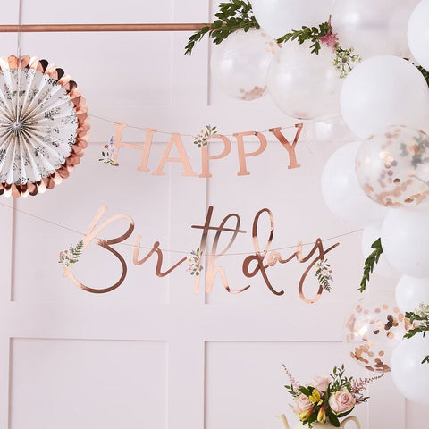 Floral Happy Birthday Bunting - Rose Gold