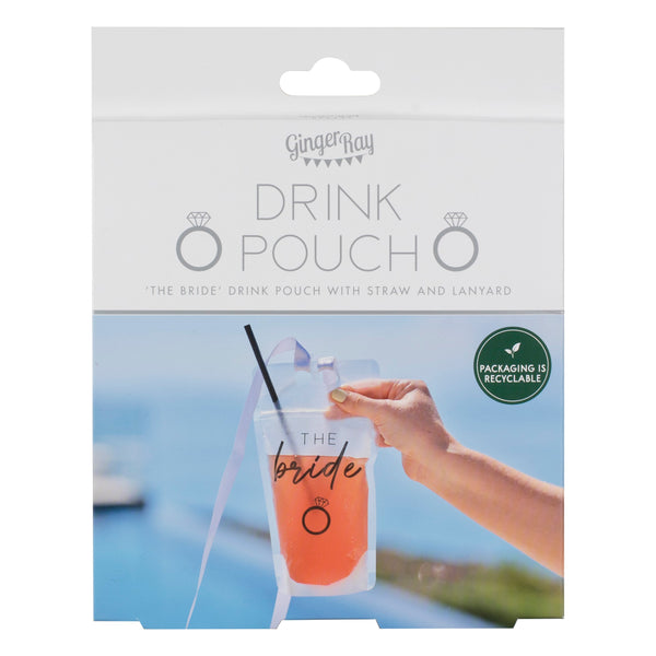 The Bride Hen Party Drink Pouch with Straw and Lanyard - The Pretty Prop Shop Parties